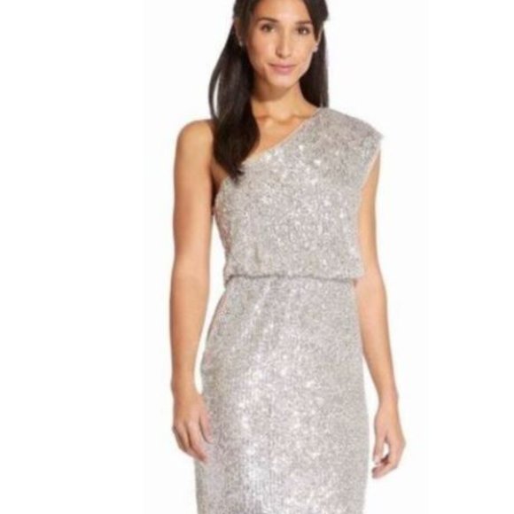 Adrianna Papell Dresses & Skirts - NWT silver One Shoulder Sequin Dress